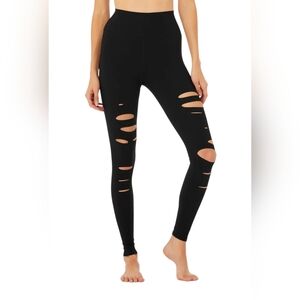 ALO Yoga Black High Rise Full Length Ripped Warrior Leggings Size‎ Small